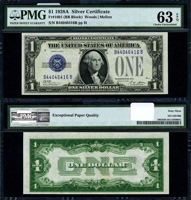 FR. 1601 $1 1928-A Silver Certificate B-B Block Choice CU
