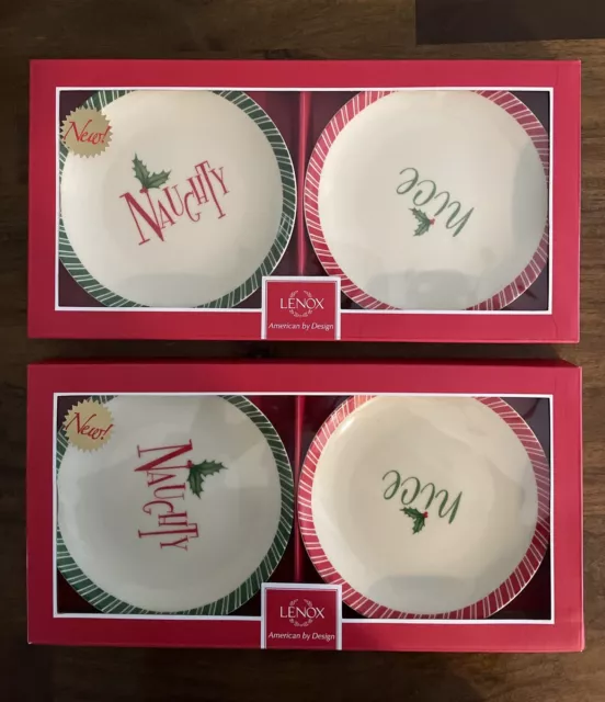 2 Lenox Holiday Naughty and Nice 6.75" Party Plates, Set of 2-Brand New In Box