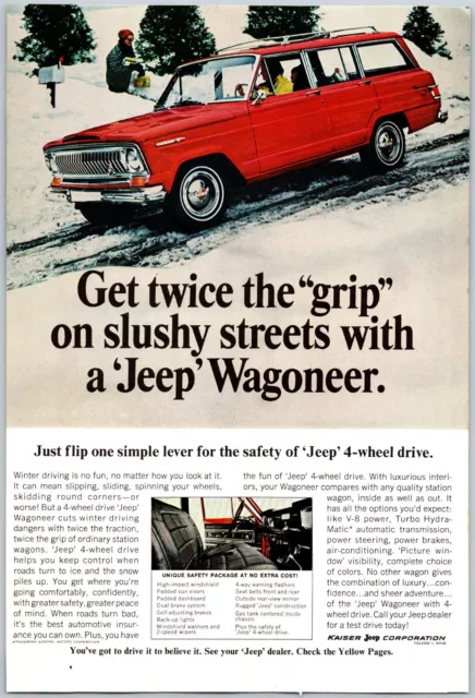 1966 Jeep Wagoneer Automobile Car Twice Grip On Slushy Streets Print Ad