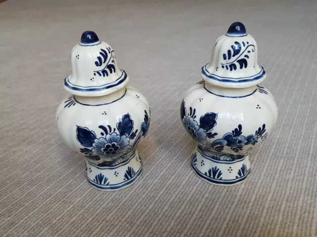 Paar Deckel vasen väschen Delfts Blauw Royal Goedewaagen handbemalt Fayence 1980