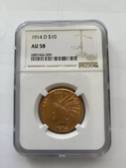 1914 D $10 Gold COin  NGC AU 58