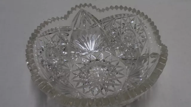 American Brilliant APB Lead Crystal Cut Glass 8" Bowl Sawtooth Hobstar Star -s9a