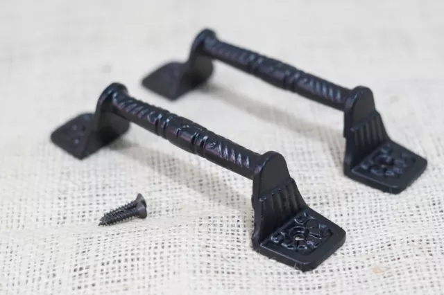 2 Cast Iron Black Barn Handle Gate Pull Shed Door Handles Fancy Drawer Pulls