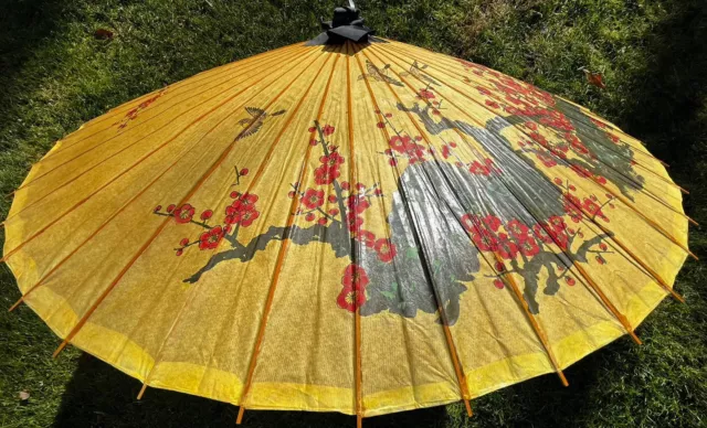 STUNNING Vintage 1940’s Bamboo Japanese Parasol Paper Umbrella Hand Made Special