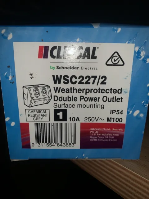 Clipsal CLIWSC227/2RG Double Weather Proof Power Socket - Grey