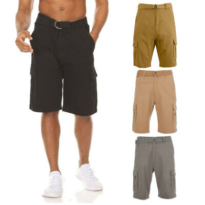Men's Cotton Twill Cargo Casual Belted Pockets Active Hiking Outdoor Wear Shorts
