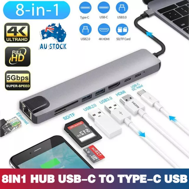 8in1 USB-C Type C HD Output 4K HDMI Usb 3.0 HUB Adapter For MacBook iPad Pro AU