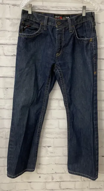 Ariat FR M5 Slim Straight Blue Jeans Size 31x28  Work Pants Stained