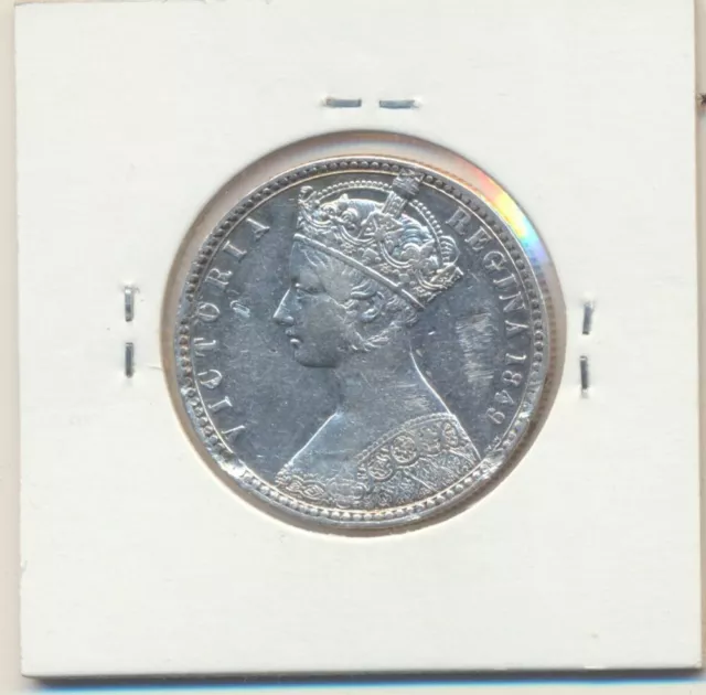 Great Britain: 1849 Godless One Florin QV silver Two Shillings 2/-. 1 Year type