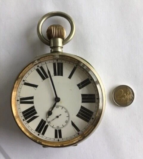 Montre De Poche Ancienne Régulateur Type Locomotive - Gros Modèle, Occasion, Sans Marque