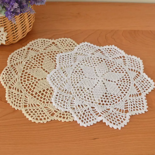 4Pcs Vintage Hand Crochet Lace Doilies Round Cotton Doily Flower Placemats 30cm