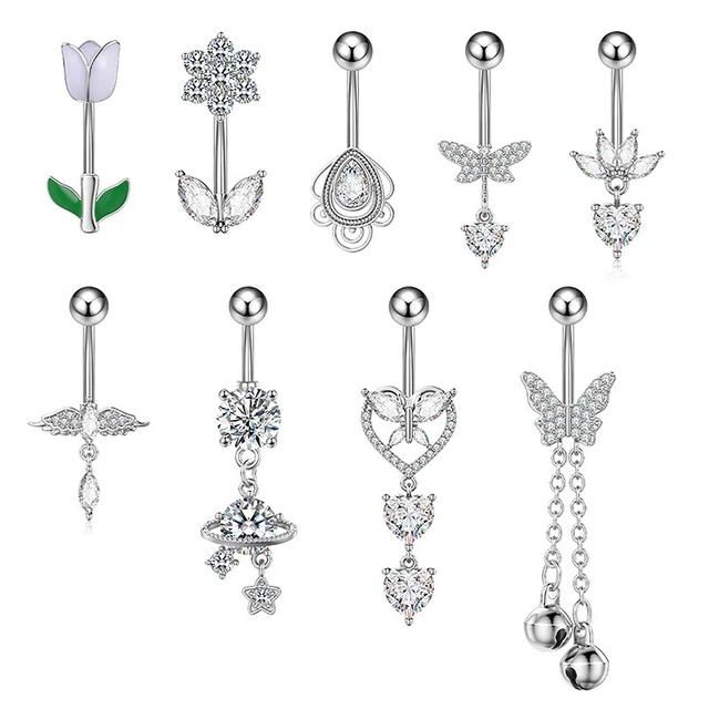 Heart Flower Shaped Navel Piercing Ornament Water Drop Belly Button Ring Jewe Wa