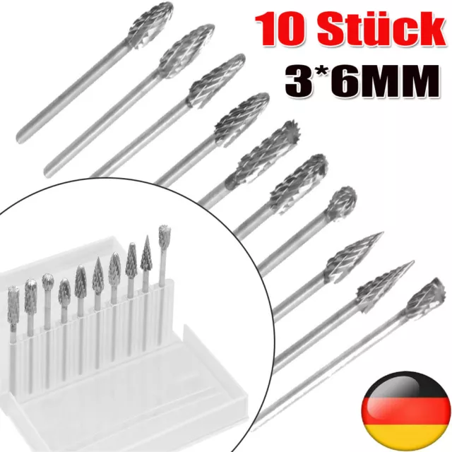 10X Frässtift Hartmetallfräser Wolframcarabid Fräser HM Schaftfräser Set 3x6mm