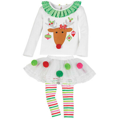 Christmas Elk Infant Baby Girls Clothes Lovely Striped Dress Pant Tops + Skirt