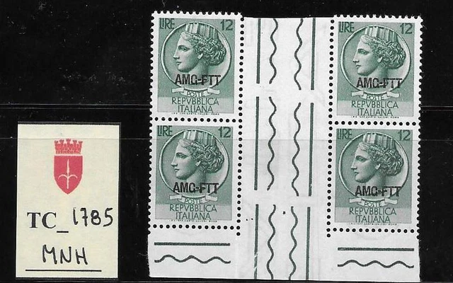 TC_1785. TRIESTE FTT. Rare double gutter pair of 12 Lire 1953 "SIRACUSANA". MNH