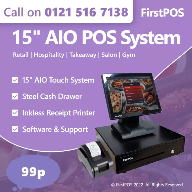 15" All in One Touchscreen POS EPOS Cash Register Till System For Hospitality