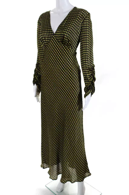 The Fifth Label Women's Checkered Long Sleeve V Neck Midi Dress Yellow Size L 2
