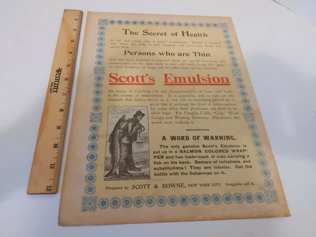 Original 1890s Scott's Emulsion Ad Cod Liver Oil Lime Soda Babies Consumption