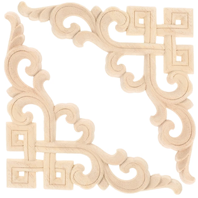 2 Pcs Wooden Carved Onlay Wood Applique Decals Furniture Wooden Decoration