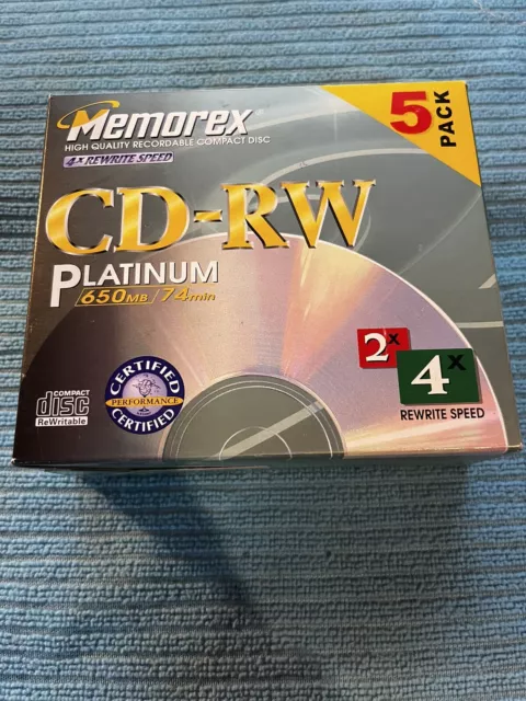 NEW Memorex CD-RW Platinum 650 MB 74 Min SEALED Blank CD (4x Rewrite Speed) 5 PK