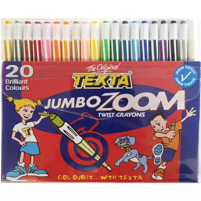 NEW IN PACK 20x Texta Jumbo Zoom Twist Crayons Art Craft Kids Drawing Colouring