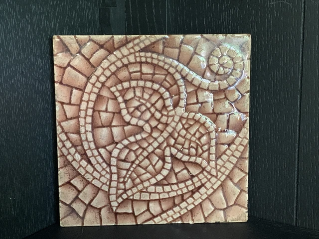 Antique A.E. Tile Company Majolica  Ceramic Tile Collectible Mauve Leaf Mosaic 2