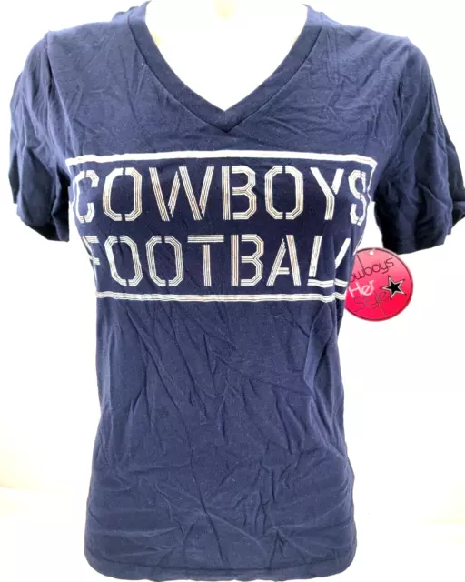 NEW Dallas Cowboys Her Style NFL Navy SS Metallic V-Neck Shirt Womens M