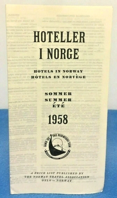 Vintage Hotels Norway List Price Guide Travel Tourist Brochure 1958