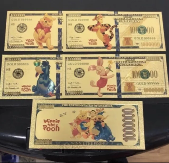 24k Gold Foil Plated Winnie The Pooh Banknote Set Disney Collectible