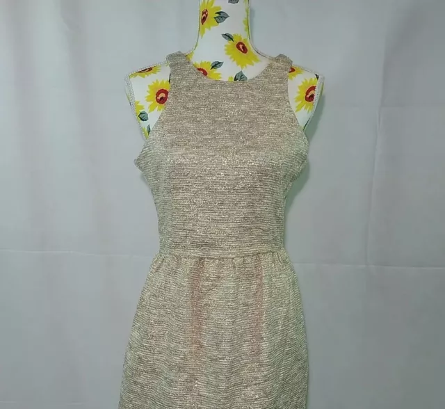 Zara Woman Dress Size 8 Tweed Ivory With Gold Sparkle Sleeveless Mini Drop Waist