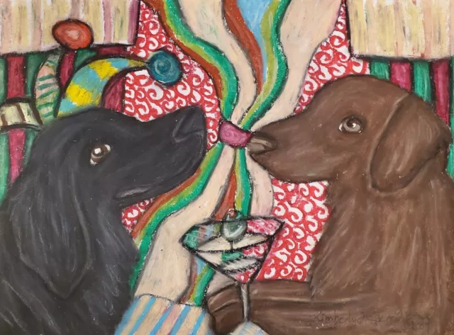 FLAT COATED RETRIEVER Jester Drinking a Martini 4 x 6 Dog ART Print Artist KSams