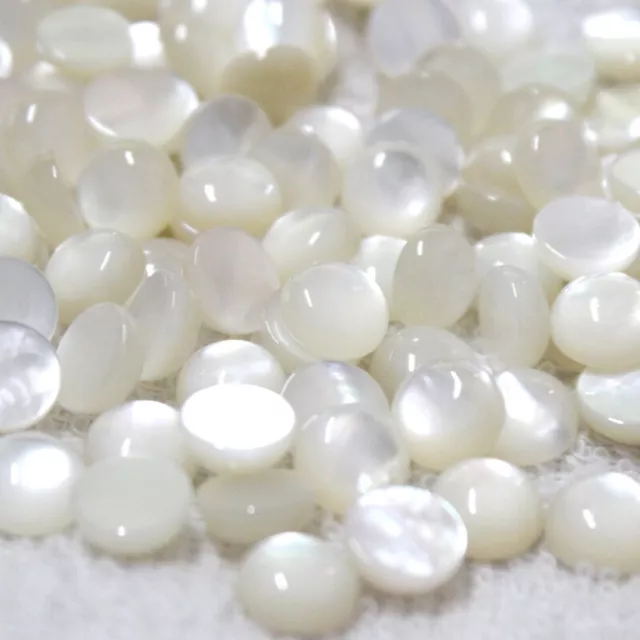 Natural White Mother of Pearl Shell Round Cabochon Loose Gemstone 3X3mm To 10X10