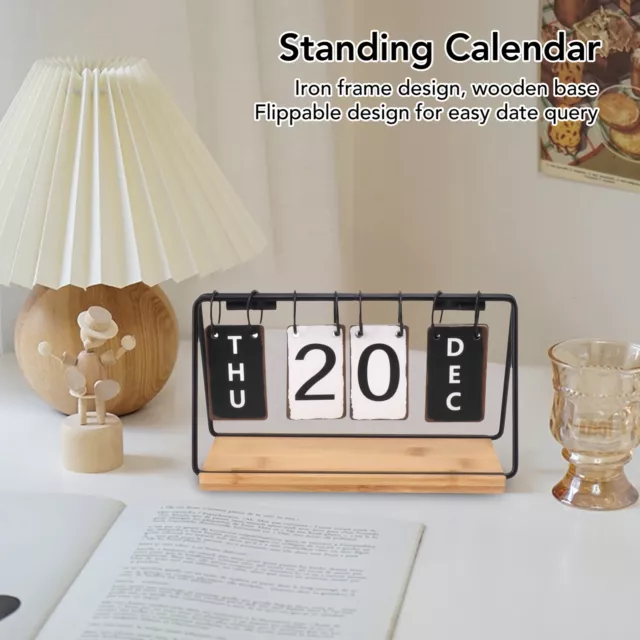 Eiserner Rahmen Tisch-Flip-Kalender Holzsockel Stehender Ewiger Kalender New