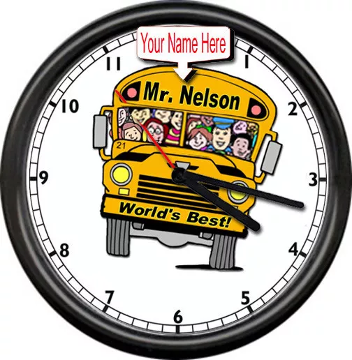 Personalized Your Name  World's Best Male School Bus Driver Gift Sign Wall Clock