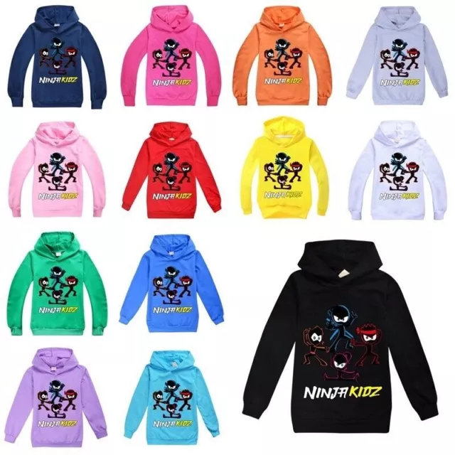 Kids Ninja KIDZ Print Hoodie Youtube Long Sleeve Hooded Pullover Jumper Tops UK