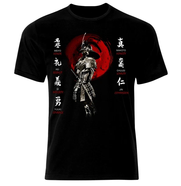 Bushido Code Virtues Samurai Mask Sword Japanese Ronin Katana T-Shirt