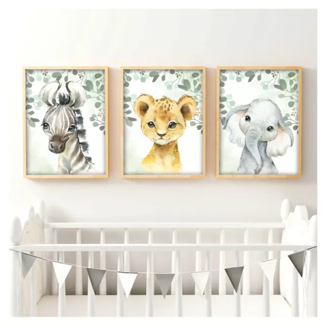 Safari Jungle Animals Set of 3 Baby Nursery Print Set Wall Art Kids Bedroom Home