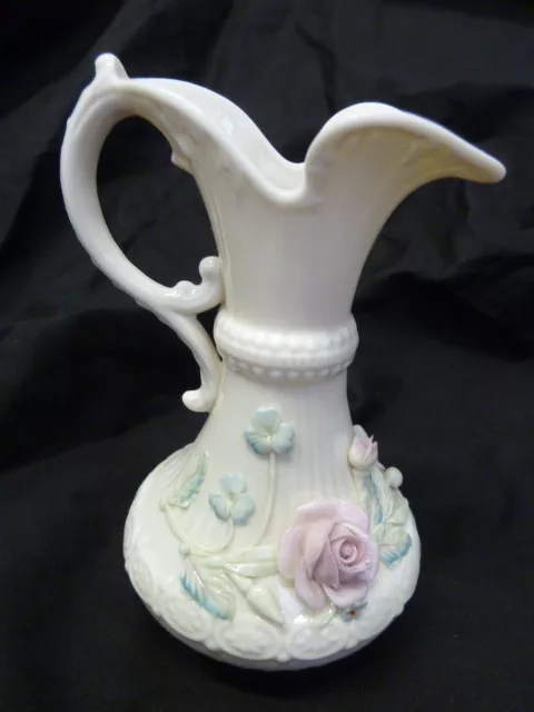 Belleek Aberdeen Ireland Floral Pitcher Green Mark