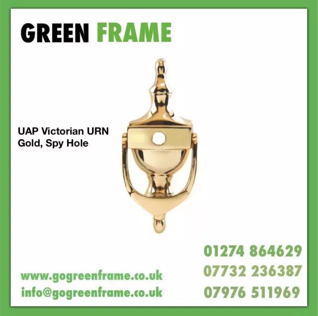 Llamador de puerta urna victoriana de 6"" oro pulido, orificio espía, (ENTREGA GRATUITA)