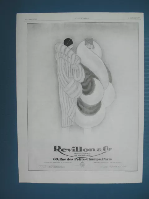 PUBLICITE DE PRESSE REVILLON & Cie FOURRURES ILLUSTRATION ODAP FRENCH AD 1928