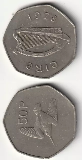 Ireland Republic 50 PENCE KM-24 1978 BORD HARP Coin Irish World Currency US SELL