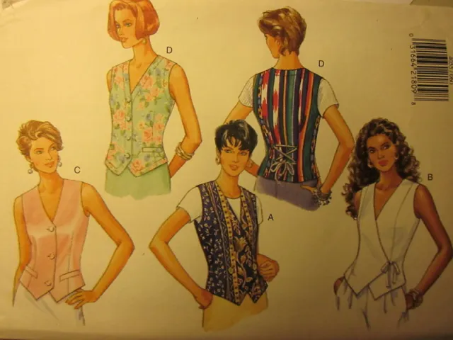 4055 Butterick Sewing Pattern Misses Set of Vest Tops Waistcoat Style UNCUT oop