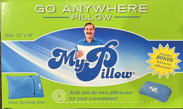 My Pillow Go Anywhere Travel 12”X18” Includes Roll & Go Case Daybreak Blue NEW
