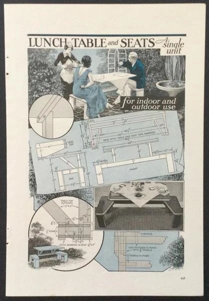 Mesa de almuerzo y asientos 1935 PLANOS interior/exterior Tete-a-Tetete