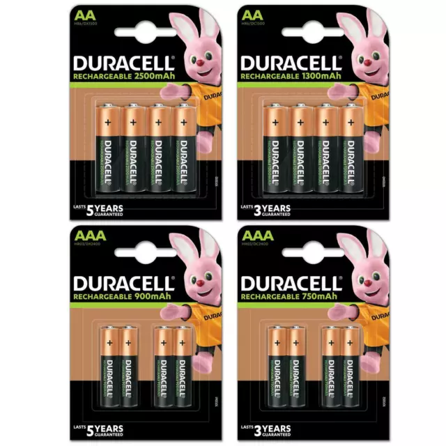 Duracell AA&AAA Ultra Rechargeable Batteries 750,900,1300,2500 mAH PreCharged