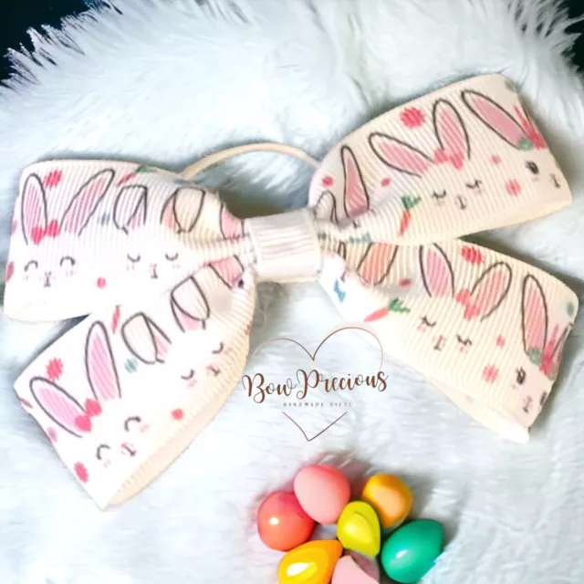 Handmade Girls Easter Hair Bow Bobble Gift Bunny Rabbit White Toddler School