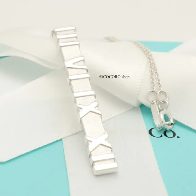 Tiffany & Co. Atlas Bar Roman Numeral Necklace Pendant 16.1" Silver 925 w/Pouch