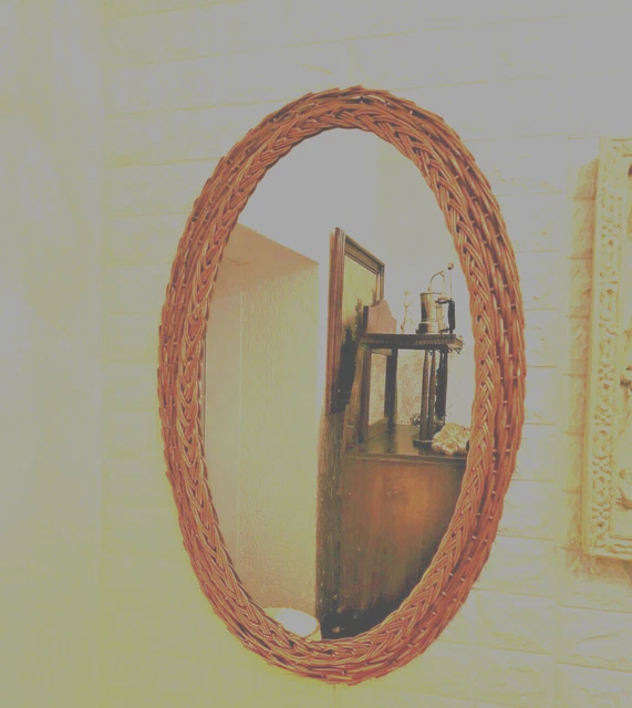 Vintage 60er Korb Wandspiegel Mid-Century 60s /70s/Wall Mirror 85x54 LxB...