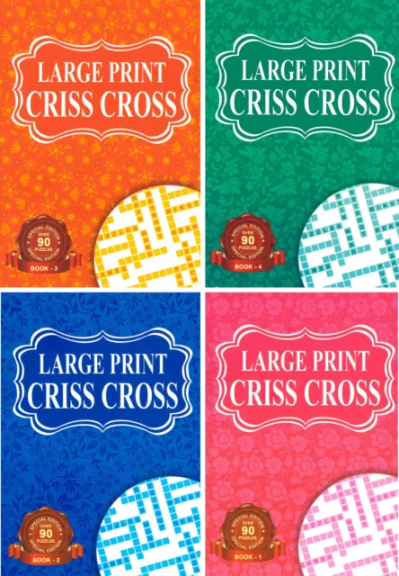 Set Of 4 Adult Criss Cross 90 Puzzles a Book Large Print Travel Numbers Game