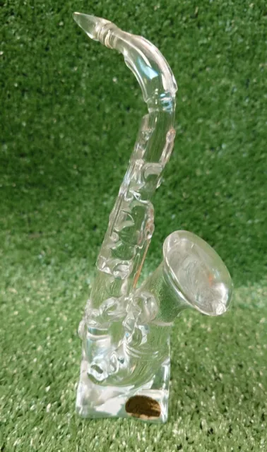 Crystal D'Arques Clear Glass Saxophone Figurine Ornament Desk Paperweight.